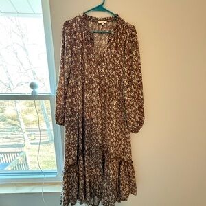 Easel Brown Floral Long Sleeve Dress